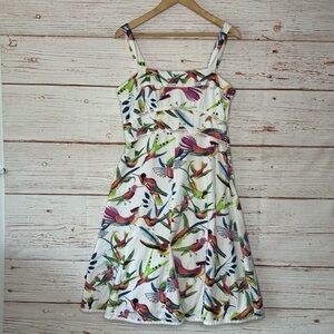 Lemonade on the Lawn Vintage Inspired Fit and Flare Bird Print Dress Sz 8